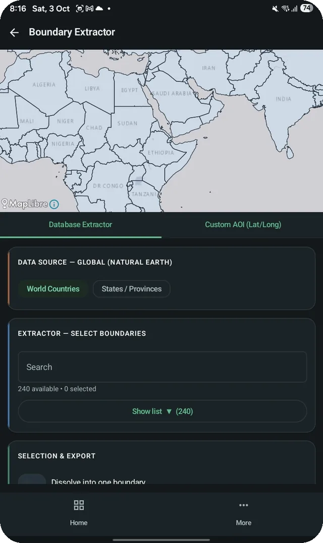 GISFORUS Field, Boundary Extractor: 240 countries and 4,596 states, offline.