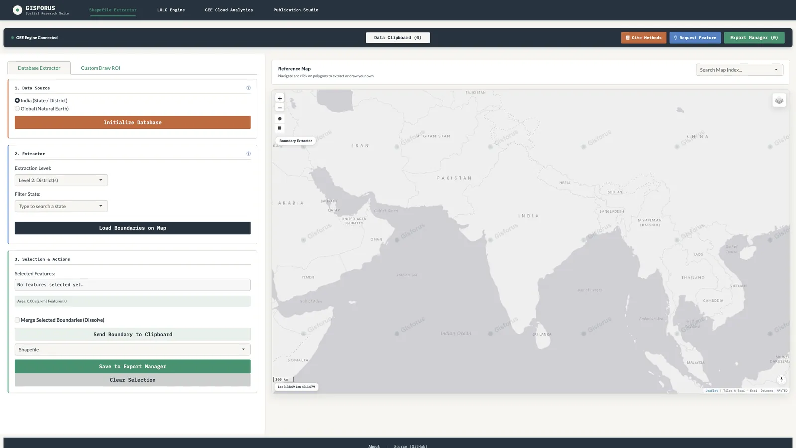 Shapefile Extractor: India states and districts, ready to send to any module.